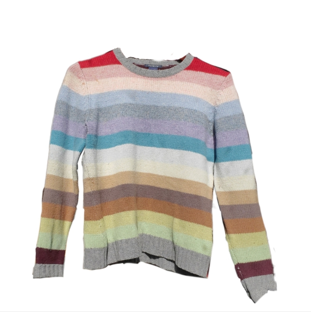 Seater emporium rainbow striped colorful wool blend crew neck sweater M Medium